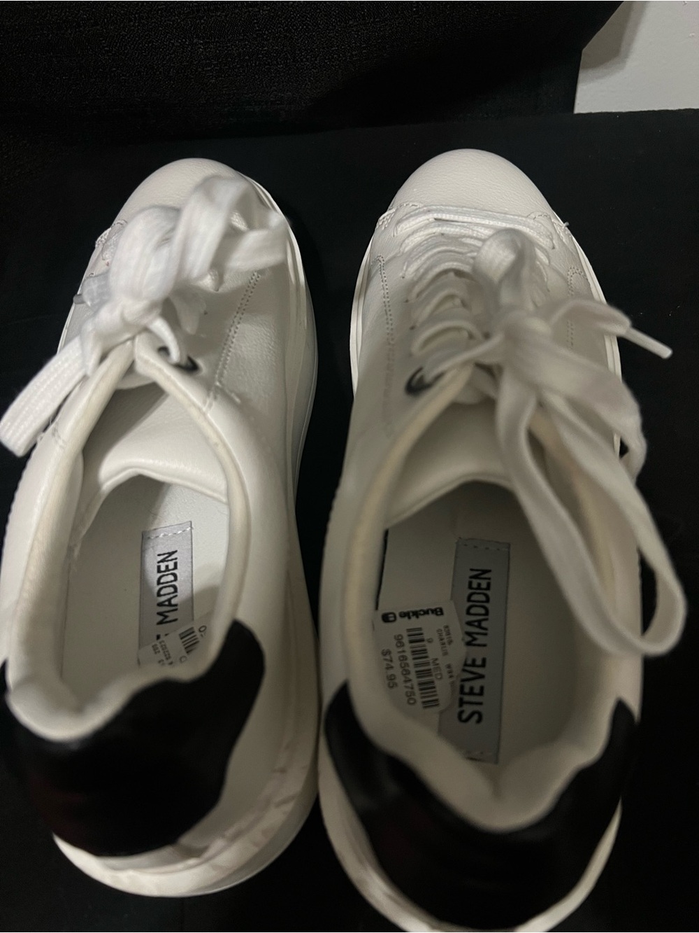 Steve Madden Women’s White Platform Sneaker with Black Heel Accent - Picture 3 of 5